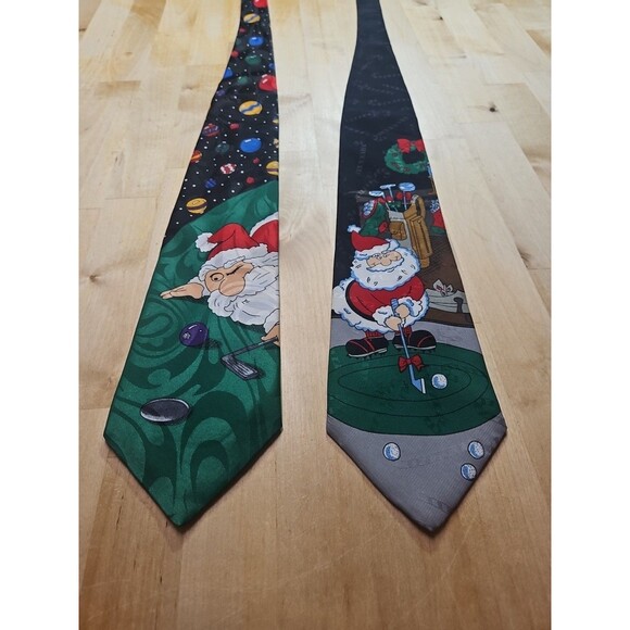 Lot Of 2 Specialties Hallmark Santa Playing Golf Tie's - Picture 2 of 12